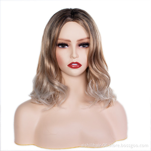 lolita Synthetic shoulder lenght pastel wavy wig 14 inch ombreblack to brown to grey synthetic hair wigs for women